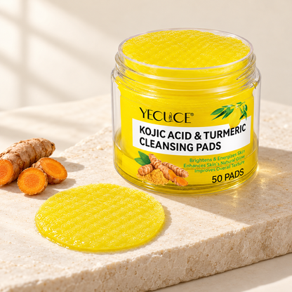 Turmeric cleansing pads on a cream stone surface